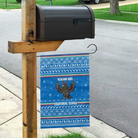 Equatorial Guinea Christmas Garden Flag with Nzalang Noel Eagle Flag Snowflakes and Blue Holiday - Wonder Print Shop