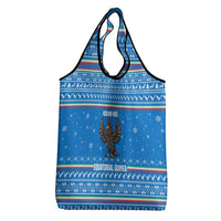 Equatorial Guinea Christmas Grocery Bag with Nzalang Noel Eagle Flag Snowflakes and Blue Holiday - Wonder Print Shop