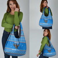 Equatorial Guinea Christmas Grocery Bag with Nzalang Noel Eagle Flag Snowflakes and Blue Holiday - Wonder Print Shop