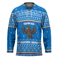 Equatorial Guinea Christmas Hockey Jersey with Nzalang Noel Eagle Flag Snowflakes and Blue Holiday - Wonder Print Shop