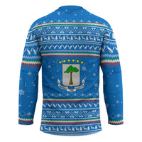 Equatorial Guinea Christmas Hockey Jersey with Nzalang Noel Eagle Flag Snowflakes and Blue Holiday - Wonder Print Shop