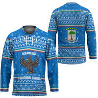 Equatorial Guinea Christmas Hockey Jersey with Nzalang Noel Eagle Flag Snowflakes and Blue Holiday - Wonder Print Shop