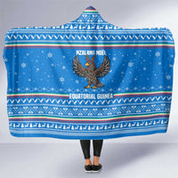 Equatorial Guinea Christmas Hooded Blanket with Nzalang Noel Eagle Flag Snowflakes and Blue Holiday - Wonder Print Shop