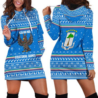 Equatorial Guinea Christmas Hoodie Dress with Nzalang Noel Eagle Flag Snowflakes and Blue Holiday - Wonder Print Shop