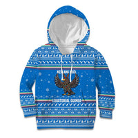 Equatorial Guinea Christmas Kid Hoodie with Nzalang Noel Eagle Flag Snowflakes and Blue Holiday - Wonder Print Shop