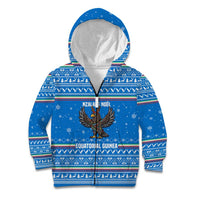 Equatorial Guinea Christmas Kid Hoodie with Nzalang Noel Eagle Flag Snowflakes and Blue Holiday - Wonder Print Shop
