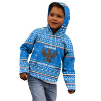 Equatorial Guinea Christmas Kid Hoodie with Nzalang Noel Eagle Flag Snowflakes and Blue Holiday - Wonder Print Shop
