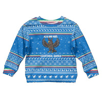 Equatorial Guinea Christmas Kid Ugly Christmas Sweater with Nzalang Noel Eagle Flag Snowflakes and Blue Holiday - Wonder Print Shop