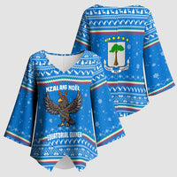 Equatorial Guinea Christmas Kimono Sleeve Blouse with Nzalang Noel Eagle Flag Snowflakes and Blue Holiday - Wonder Print Shop