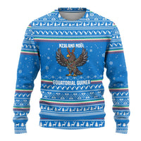 Equatorial Guinea Christmas Ugly Christmas Sweater with Nzalang Noel Eagle Flag Snowflakes and Blue Holiday - Wonder Print Shop