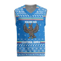 Equatorial Guinea Christmas Knitted V-Neck Vest with Nzalang Noel Eagle Flag Snowflakes and Blue Holiday - Wonder Print Shop