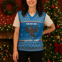 Equatorial Guinea Christmas Knitted V-Neck Vest with Nzalang Noel Eagle Flag Snowflakes and Blue Holiday - Wonder Print Shop