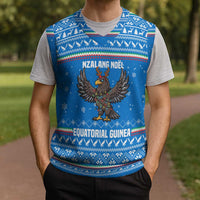Equatorial Guinea Christmas Knitted V-Neck Vest with Nzalang Noel Eagle Flag Snowflakes and Blue Holiday - Wonder Print Shop