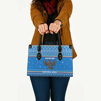 Equatorial Guinea Christmas Leather Bag with Nzalang Noel Eagle Flag Snowflakes and Blue Holiday - Wonder Print Shop