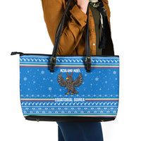Equatorial Guinea Christmas Leather Tote Bag with Nzalang Noel Eagle Flag Snowflakes and Blue Holiday - Wonder Print Shop