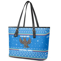 Equatorial Guinea Christmas Leather Tote Bag with Nzalang Noel Eagle Flag Snowflakes and Blue Holiday - Wonder Print Shop