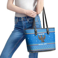 Equatorial Guinea Christmas Leather Tote Bag with Nzalang Noel Eagle Flag Snowflakes and Blue Holiday - Wonder Print Shop