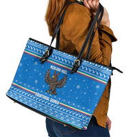 Equatorial Guinea Christmas Leather Tote Bag with Nzalang Noel Eagle Flag Snowflakes and Blue Holiday - Wonder Print Shop
