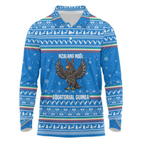 Equatorial Guinea Christmas Long Sleeve Polo Shirt with Nzalang Noel Eagle Flag Snowflakes and Blue Holiday - Wonder Print Shop