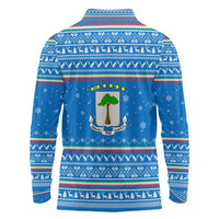 Equatorial Guinea Christmas Long Sleeve Polo Shirt with Nzalang Noel Eagle Flag Snowflakes and Blue Holiday - Wonder Print Shop