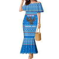 Equatorial Guinea Christmas Mermaid Dress with Nzalang Noel Eagle Flag Snowflakes and Blue Holiday - Wonder Print Shop