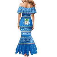 Equatorial Guinea Christmas Mermaid Dress with Nzalang Noel Eagle Flag Snowflakes and Blue Holiday - Wonder Print Shop