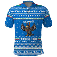 Equatorial Guinea Christmas Polo Shirt with Nzalang Noel Eagle Flag Snowflakes and Blue Holiday - Wonder Print Shop