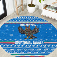Equatorial Guinea Christmas Round Carpet with Nzalang Noel Eagle Flag Snowflakes and Blue Holiday - Wonder Print Shop