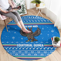 Equatorial Guinea Christmas Round Carpet with Nzalang Noel Eagle Flag Snowflakes and Blue Holiday - Wonder Print Shop