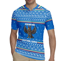 Equatorial Guinea Christmas Rugby Jersey with Nzalang Noel Eagle Flag Snowflakes and Blue Holiday - Wonder Print Shop