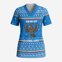 Equatorial Guinea Christmas Scrub Top with Nzalang Noel Eagle Flag Snowflakes and Blue Holiday - undefined