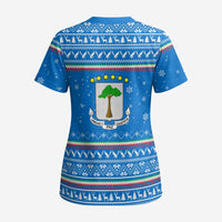 Equatorial Guinea Christmas Scrub Top with Nzalang Noel Eagle Flag Snowflakes and Blue Holiday - undefined