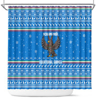 Equatorial Guinea Christmas Shower Curtain with Nzalang Noel Eagle Flag Snowflakes and Blue Holiday - Wonder Print Shop
