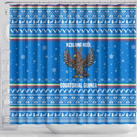 Equatorial Guinea Christmas Shower Curtain with Nzalang Noel Eagle Flag Snowflakes and Blue Holiday - Wonder Print Shop