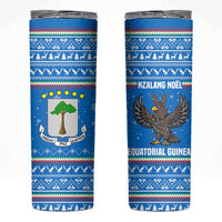 Equatorial Guinea Christmas Skinny Tumbler with Nzalang Noel Eagle Flag Snowflakes and Blue Holiday - Wonder Print Shop