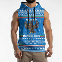Equatorial Guinea Christmas Sleeveless Hoodie with Nzalang Noel Eagle Flag Snowflakes and Blue Holiday - Wonder Print Shop