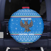 Equatorial Guinea Christmas Spare Tire Cover with Nzalang Noel Eagle Flag Snowflakes and Blue Holiday - Wonder Print Shop