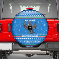 Equatorial Guinea Christmas Spare Tire Cover with Nzalang Noel Eagle Flag Snowflakes and Blue Holiday - Wonder Print Shop
