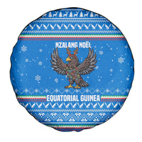 Equatorial Guinea Christmas Spare Tire Cover with Nzalang Noel Eagle Flag Snowflakes and Blue Holiday - Wonder Print Shop
