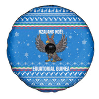 Equatorial Guinea Christmas Spare Tire Cover with Nzalang Noel Eagle Flag Snowflakes and Blue Holiday - Wonder Print Shop