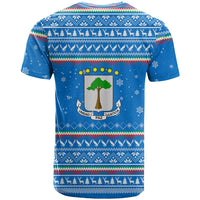 Equatorial Guinea Christmas T Shirt with Nzalang Noel Eagle Flag Snowflakes and Blue Holiday - Wonder Print Shop