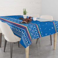 Equatorial Guinea Christmas Tablecloth with Nzalang Noel Eagle Flag Snowflakes and Blue Holiday - Wonder Print Shop