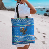 Equatorial Guinea Christmas Tote Bag with Nzalang Noel Eagle Flag Snowflakes and Blue Holiday - Wonder Print Shop