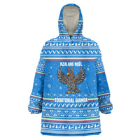 Equatorial Guinea Christmas Wearable Blanket Hoodie with Nzalang Noel Eagle Flag Snowflakes and Blue Holiday - Wonder Print Shop