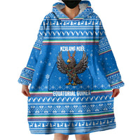 Equatorial Guinea Christmas Wearable Blanket Hoodie with Nzalang Noel Eagle Flag Snowflakes and Blue Holiday - Wonder Print Shop