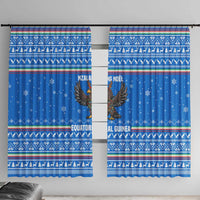 Equatorial Guinea Christmas Window Curtain with Nzalang Noel Eagle Flag Snowflakes and Blue Holiday - Wonder Print Shop