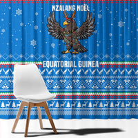 Equatorial Guinea Christmas Window Curtain with Nzalang Noel Eagle Flag Snowflakes and Blue Holiday - Wonder Print Shop