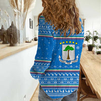 Equatorial Guinea Christmas Women Casual Shirt with Nzalang Noel Eagle Flag Snowflakes and Blue Holiday - Wonder Print Shop