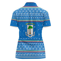 Equatorial Guinea Christmas Women Polo Shirt with Nzalang Noel Eagle Flag Snowflakes and Blue Holiday - Wonder Print Shop