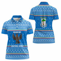 Equatorial Guinea Christmas Women Polo Shirt with Nzalang Noel Eagle Flag Snowflakes and Blue Holiday - Wonder Print Shop